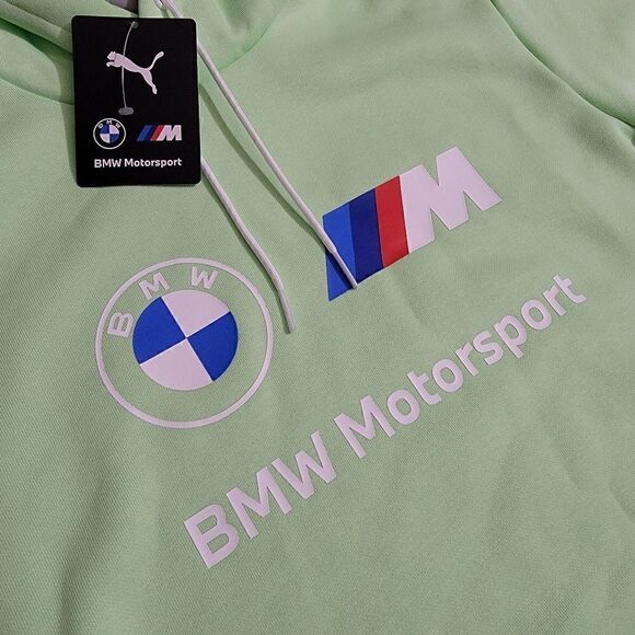 Puma BMW MMS Essentials Fleece Hoodie Sweatshirt Men's Size Small S White Green - Picture 4 of 8